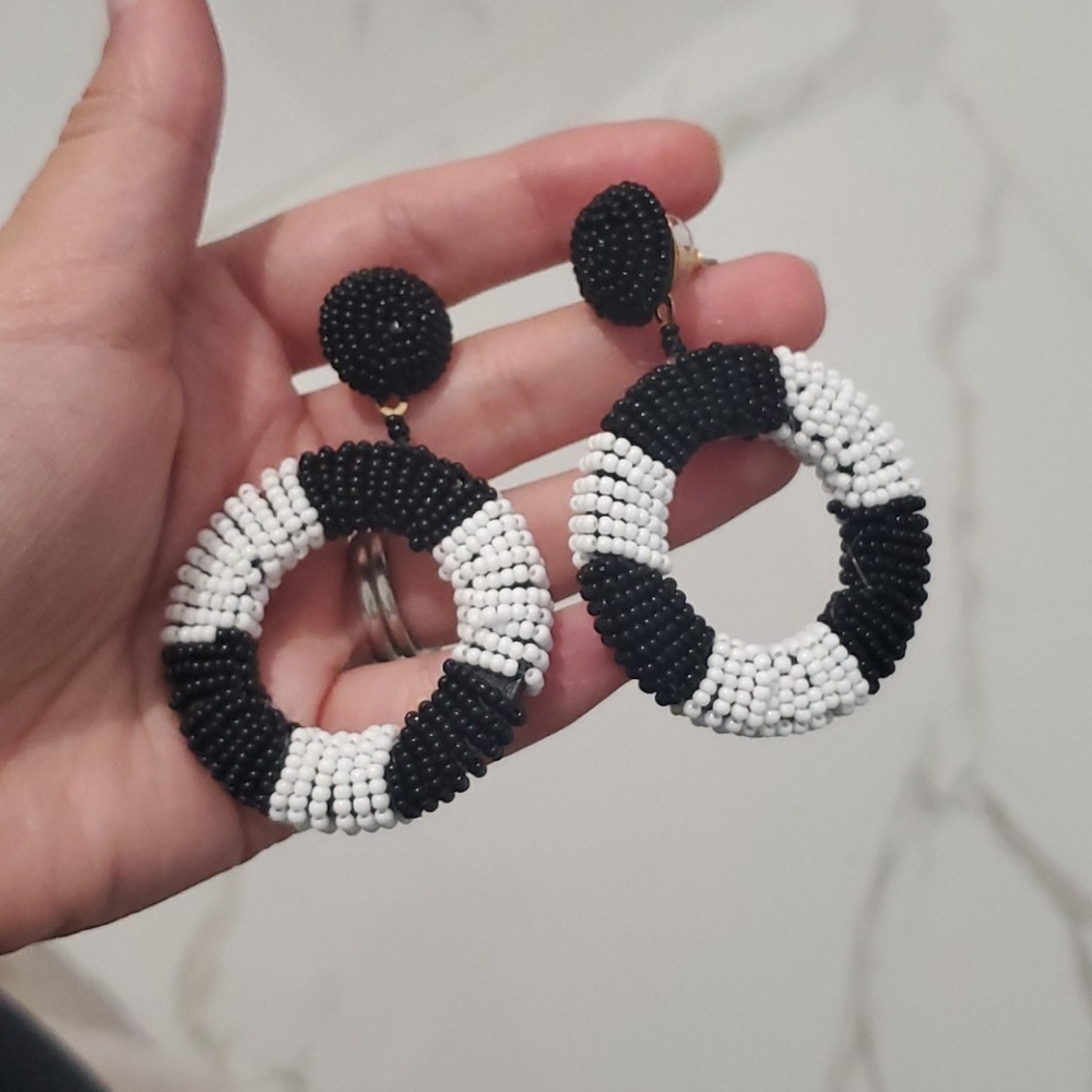 Black and white beaded earrings